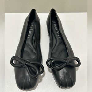 Gianni Bini Lake Leather Double  Bow Black Ballet Flats, Size 8.5